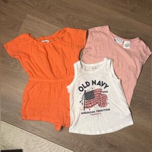 Bundle of girls tops and romper - 2T, XS, 3T